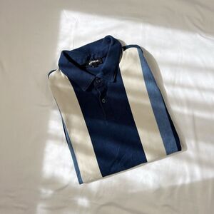 express | size xl | navy blue and cream striped polo